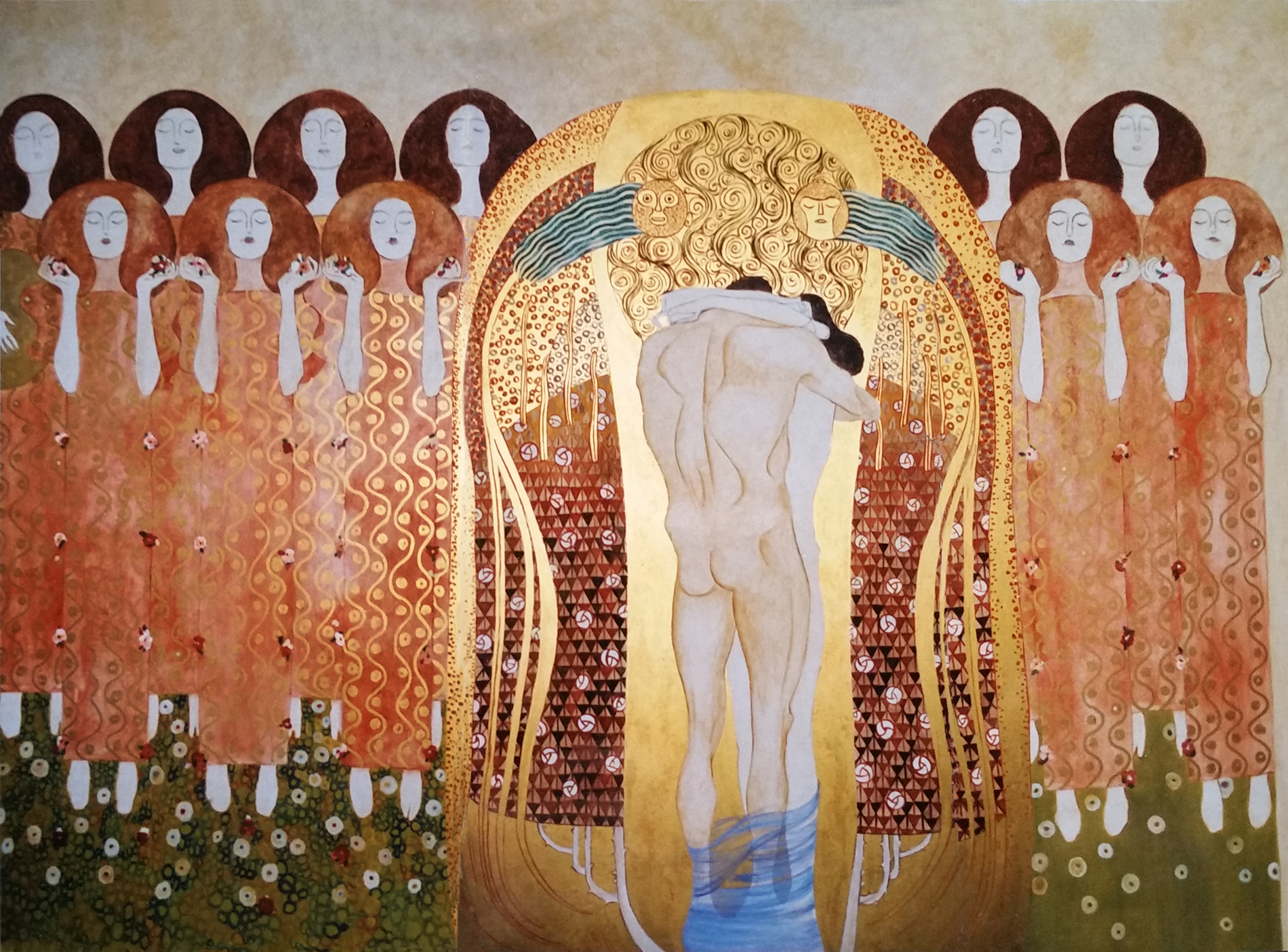 Decorazione Klimt Pub Roma Tecnica mista. Colorazione ad acrilico su tela. Mq 20,decorazione per pub, decorazione per ristorante, decorazione per night club, acrilico su tela, tela dipinta incollata sul muro, decorazione "Klimt"