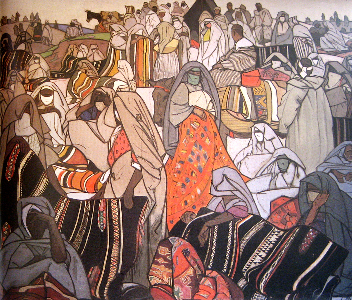 acrilico su tela, donne orientaliste, quadri orientalisti per albergo, quadri per albergo, donne orientaliste, liutista orientalista, Quadri Orientalisti di Patrizia Trevisi, quadri ispirati a Majorelle, orientalisti