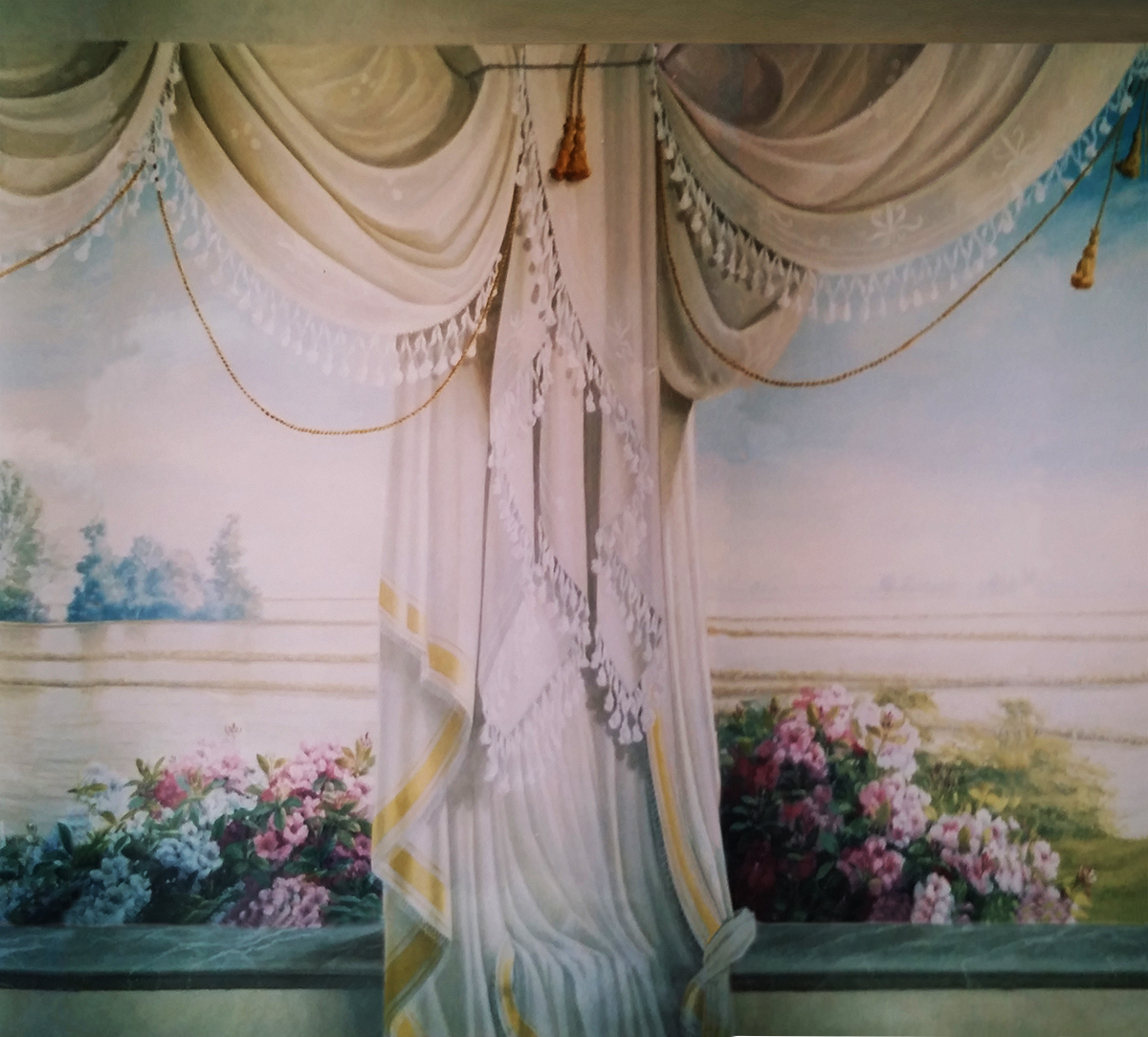 Veduta “Risaie” Residenza privata Robbio Pavia.Tecnica mista. Colorazione ad acrilico su tela. Cm 1220x 200